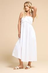 PixieGirl Petite Women's White Cotton Frill Bust Tie Dress | PixieGirl 3