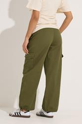 PixieGirl Petite Women's Khaki Green Cuffed Cotton Cargo Trousers | PixieGirl 2