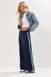 PixieGirl Petite Women's Navy Blue Side Stripe Trousers | PixieGirl 1