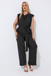 LIMITED COLLECTION Plus Size Black Textured Wide Leg Trousers | Yours Clothing 1