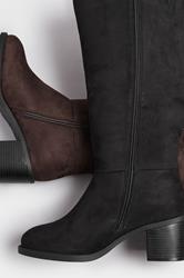 Black Faux Suede Block Heel Knee High Boots In Wide E Fit & Extra Wide EEE Fit | Yours Clothing 6
