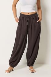 PixieGirl Petite Women's Chocolate Brown Cheesecloth Cotton Balloon Trousers | PixieGirl 1
