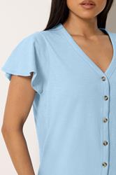 M&Co Petite Blue Cotton Frill Sleeve Blouse| M&Co 4
