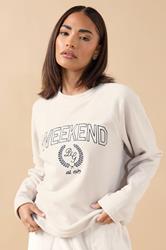 PixieGirl Petite Women's Ivory White 'Weekend' Slogan Fleece Lounge Top | PixieGirl 2