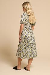 PixieGirl Petite Women's Yellow Ditsy Floral Frill Tie Midi Dress | PixieGirl 3