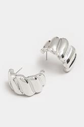Silver Tone Ribbed Hoop Earrings | Yours Clothing 3