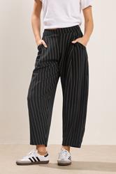 PixieGirl Petite Womens Black Stripe Barrel Leg Trousers | PixieGirl 2