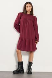 PixieGirl Petite Women's Dark Red Button Smock Midi Dress | PixieGirl 2