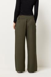 PixieGirl Petite Women's Olive Green Button Tab Detail Wide Leg Trousers | PixieGirl 3
