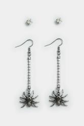 2 PACK Silver Spider Earrings Set | Yours Clothing 2