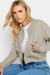 PixieGirl Petite Womens Stone Brown Jersey Bomber Jacket | PixieGirl 5