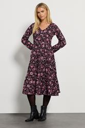 M&Co Petite Black Floral Tiered Midi Dress | M&Co 3