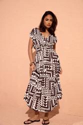 PixieGirl Petite Women's Chocolate Brown Abstract Midi Dress | PixieGirl 3
