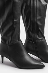 Black Faux Leather Pointed Kitten Heel Boots In Extra Wide EEE Fit | Yours Clothing 5