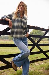 PixieGirl Petite Women's Blue Brushed Check Tie Front Smock Top | PixieGirl 1