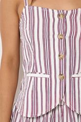 PixieGirl Petite Women's Burgundy Red Stripe Button Cami Top | PixieGirl  4
