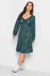 PixieGirl Petite Blue Ditsy Floral Print Midi Dress | PixieGirl 1