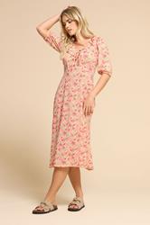 PixieGirl Petite Women's Pink Ditsy Floral Frill Tie Midi Dress | PixieGirl 2