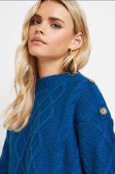 PixieGirl Petite Women's Royal Blue Cable Knit Button Jumper | PixieGirl 4