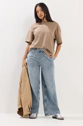 PixieGirl Petite Women's Mid Blue Pull On Wide Leg Jeans | PixieGirl 3