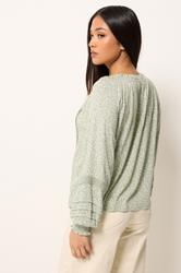 M&Co Petite Sage Green Floral Trim Detail Tie Neck Blouse | M&Co 2