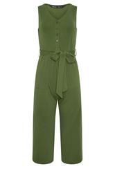 M&Co Petite Khaki Green Cotton Sleeveless Jumpsuit | M&Co 5
