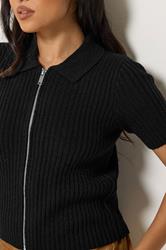 PixieGirl Petite Women's Black Short Sleeve Knitted Zip Cardigan | PixieGirl 4