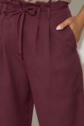 PixieGirl Petite Womens Burgundy Red Tie Wide Leg Trousers | PixieGirl 4