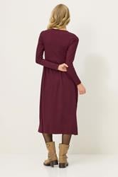 PixieGirl Petite Women's Burgundy Red Ribbed Button Midaxi Dress | PixieGirl 3