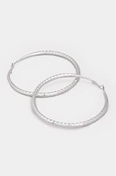 Silver Tone Textured Large Hoop Earrings | Yours Clothing 3