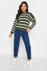 PixieGirl Petite Womens Khaki Green Stripe Knit Jumper | PixieGirl 2