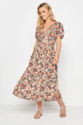 PixieGirl Petite Women's Orange Floral Print Midaxi Tea Dress | PixieGirl 2