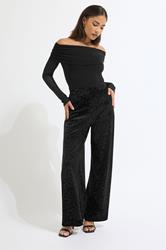 PixieGirl Petite Womens Black Velour Wide Leg Trousers | PixieGirl 1