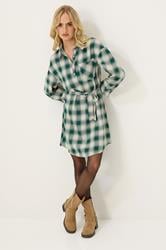 PixieGirl Petite Women's Green Check Print Shirt Dress | PixieGirl 2
