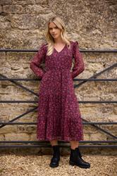M&Co Petite Black & Berry Floral Chiffon Midi Dress | M&Co 3