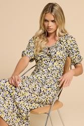 PixieGirl Petite Women's Yellow Ditsy Floral Frill Tie Midi Dress | PixieGirl 2