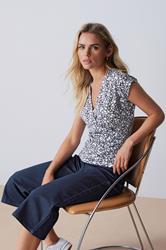 M&Co Petite Navy Blue Floral Print Wrap Top | M&Co 3