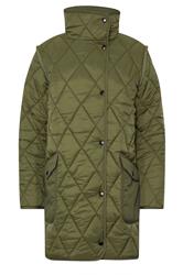 PixieGirl Petite Women's Khaki Green Funnel Neck Quilted Coat | PixieGirl 6
