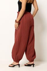 PixieGirl Petite Women's Brick Red Cheesecloth Cotton Balloon Trousers | PixieGirl 2