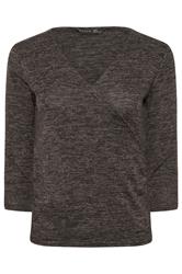PixieGirl Petite Women's Chocolate Brown Marl Wrap Top | PixieGirl 5