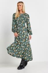 PixieGirl Petite Women's Green Floral Print Tea Midaxi Dress | PixieGirl 4