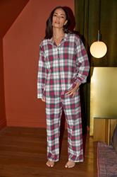 PixieGirl Petite Women's Ivory White & Red Cotton Check Pyjama Set | PixieGirl 1