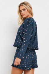 PixieGirl Petite Women's Navy Blue Luxe Fleece Foil Star Pyjama Short Set | PixieGirl 3