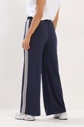 PixieGirl Petite Women's Navy Blue Side Stripe Wide Leg Trousers | PixieGirl 2