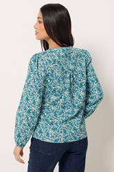 M&Co Petite Blue Ditsy Floral Cotton Blouse | M&Co 2