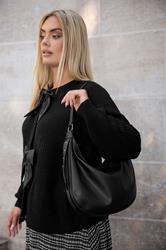Black Faux Leather Slouched Studded Shoulder Bag | Yours Clothing 1