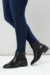 Black Faux Leather Buckle Stretch Ankle Boots In Wide E Fit & Extra Wide EEE Fit | Yours Clothing 1