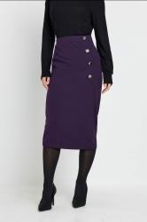 M&Co Petite Berry Purple Button Detail Midi Skirt | M&Co 3
