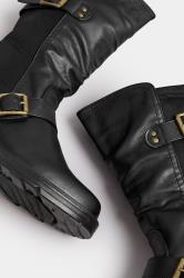 Black Faux Leather Wedge Buckle Boots In Extra Wide EEE Fit | Yours Clothing 5