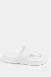 White Diamante T-Bar Sandals In Wide E Fit | Yours Clothing 2
